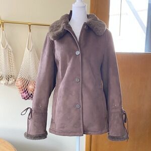 Y2K Suede Fur Lined Brown Penny Lane Coat Jacket Large Boho Scandi Bratz Western